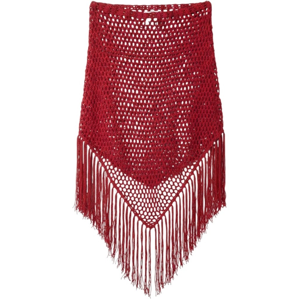 Vintage Y2K Faded Glory Red Crochet Knit Fringe Poncho Shawl Boho Festival OS - Picture 1 of 5